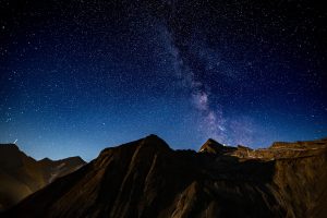 Bergsilhouette bei Nacht mit Sternenhimmel, professionelle Luftaufnahme von Roland Chytra